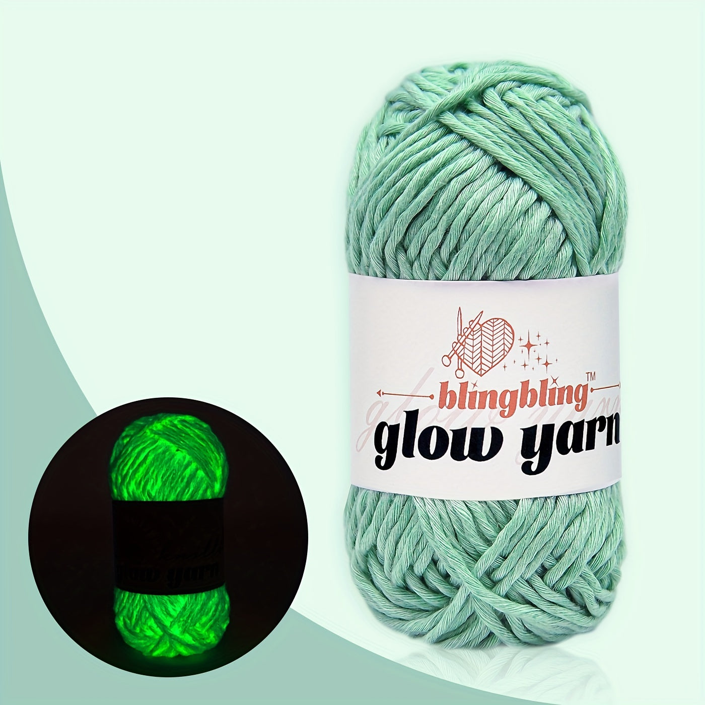 Glow-in-the-Dark Polyester Yarn - 50.29 meter, 1.76oz Skein for DIY Crafts, Knitting & Crochet Projects - Available in Ginger, Peach, Light Aqua, Grey, White, Fluorescent Yellow, Teal, Yellow - Variante