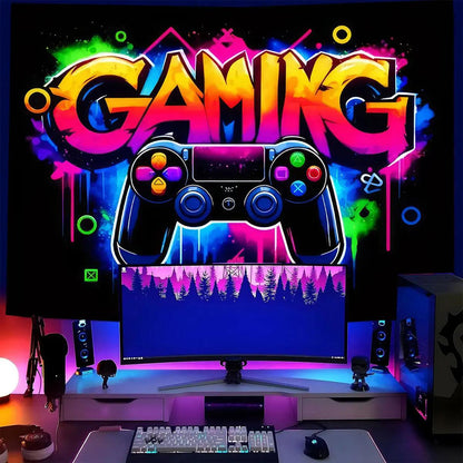 Tenture Fluorescente à Motif de Contrôleur de Jeu - Accessoire de Décoration Lumineuse pour Gamers