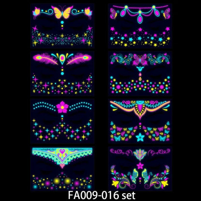 Tatouages Fluorescents pour le Visage - Accessoires Lumineux pour Soirée