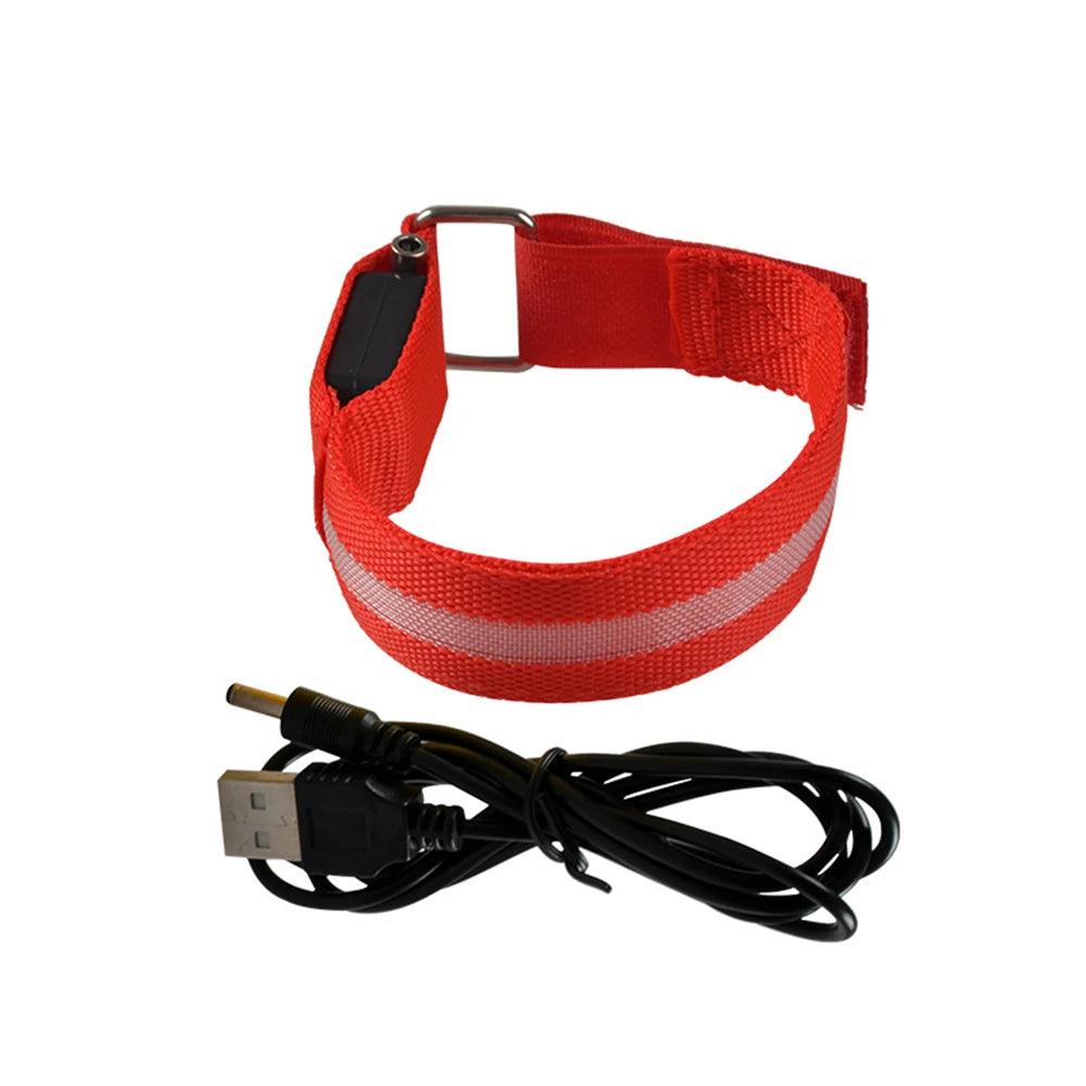 Bracelet de Course Lumineux LED à Charge USB avec Bande Réfléchissante