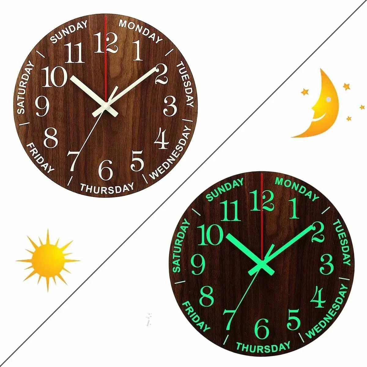 Horloge Murale en Bois avec Chiffres Lumineux - Idéale pour la Décoration Intérieure