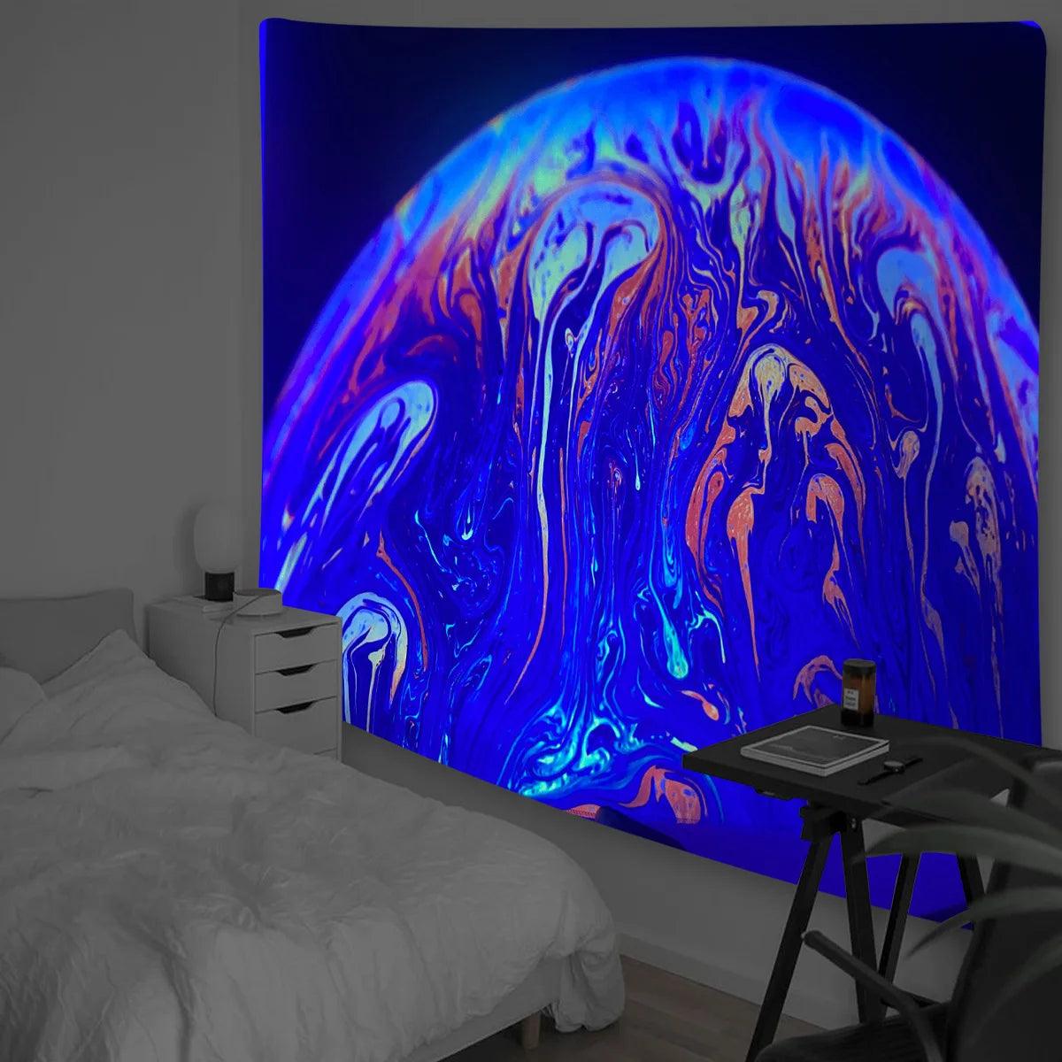 Tapisserie Fluorescente Inspirée de Van Gogh - Décoration Lumineuse et Artistique