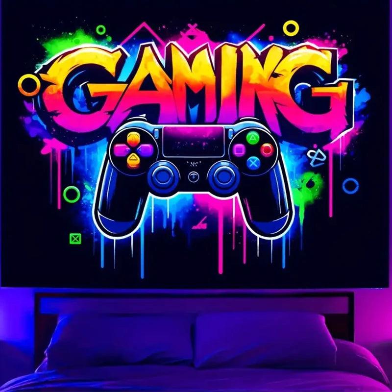 Tenture Fluorescente à Motif de Contrôleur de Jeu - Accessoire de Décoration Lumineuse pour Gamers