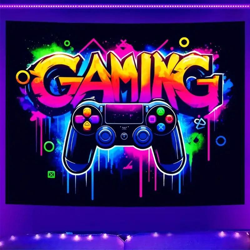 Tenture Fluorescente à Motif de Contrôleur de Jeu - Accessoire de Décoration Lumineuse pour Gamers