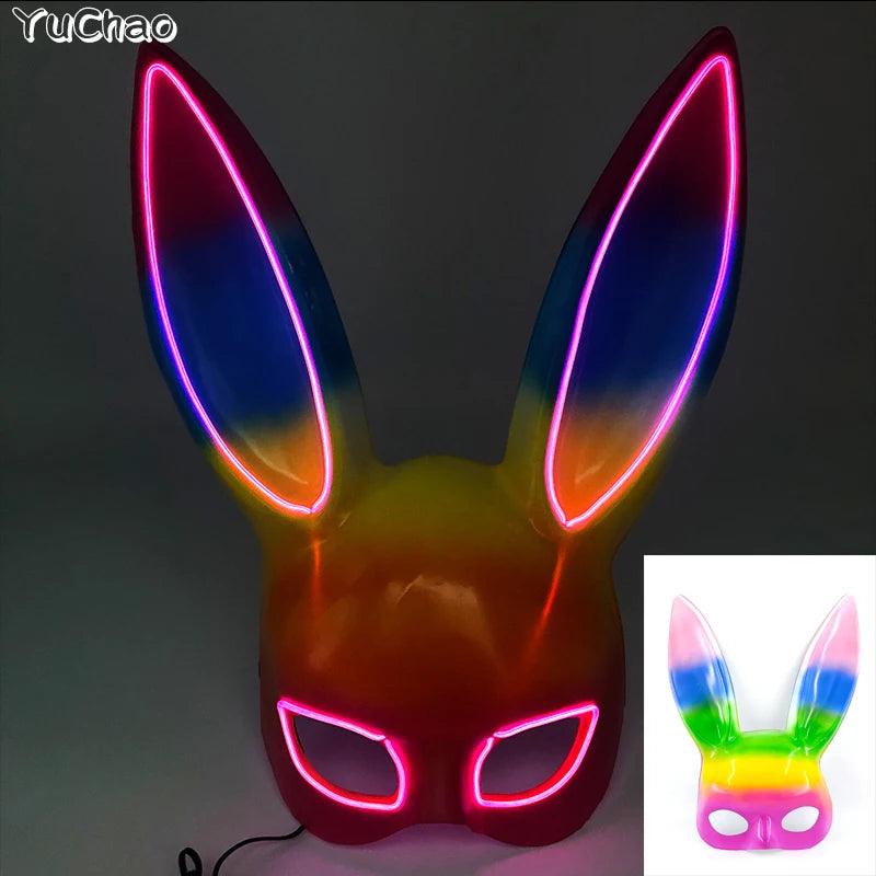 Masque de Fête Lumineux en Forme de Lapin - Accessoire de Mode Fluo Idéal pour Soirées à Thème - Variante