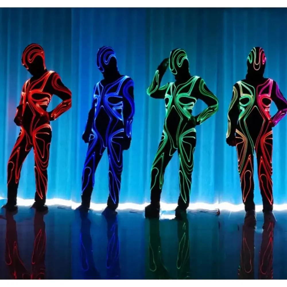 Costume de Danse Fluorescent avec Lumières LED et Fibres Optiques pour Hommes et Femmes