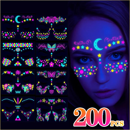 Tatouages Fluorescents pour le Visage - Accessoires Lumineux pour Soirée