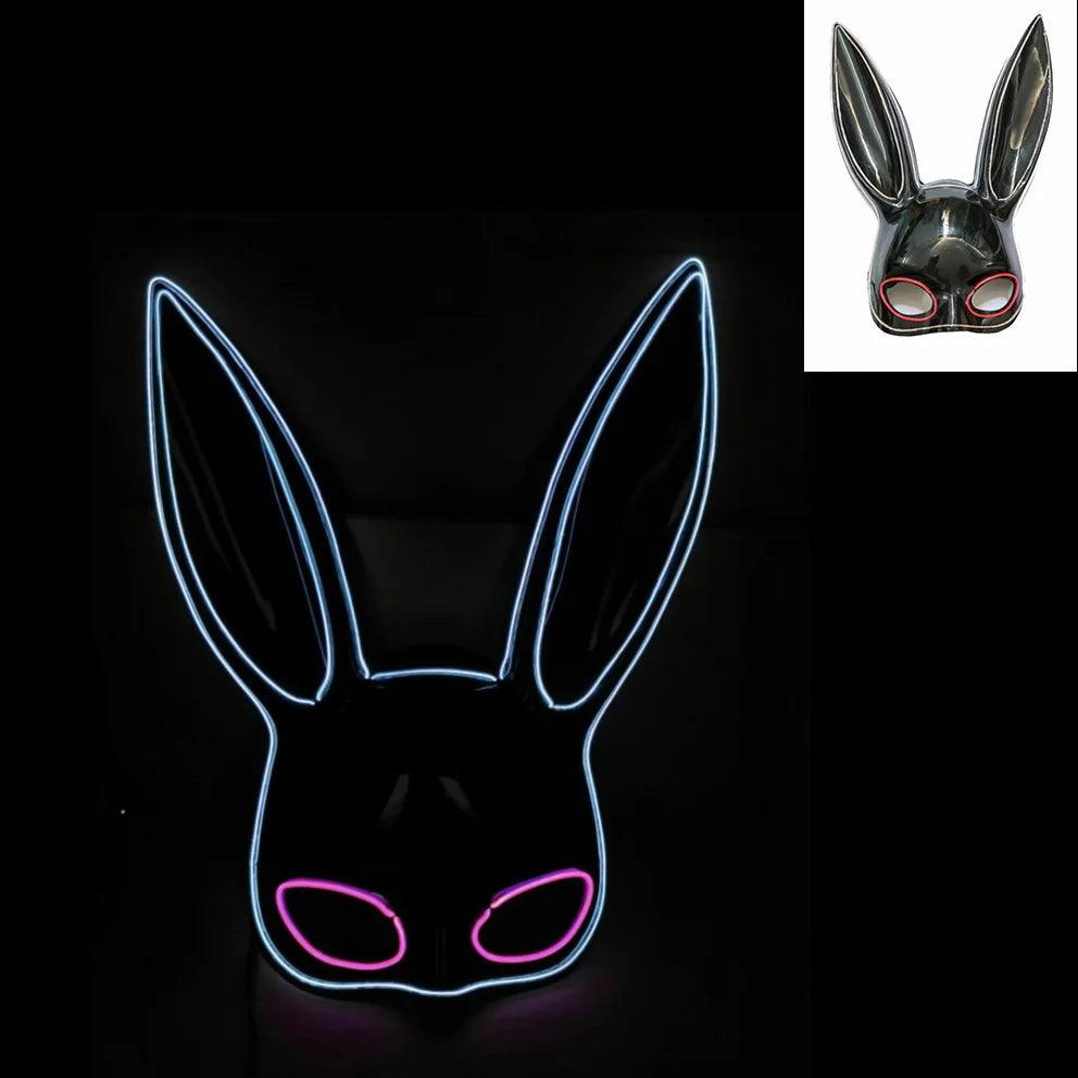 Masque de Fête Lumineux en Forme de Lapin - Accessoire de Mode Fluo Idéal pour Soirées à Thème - Variante