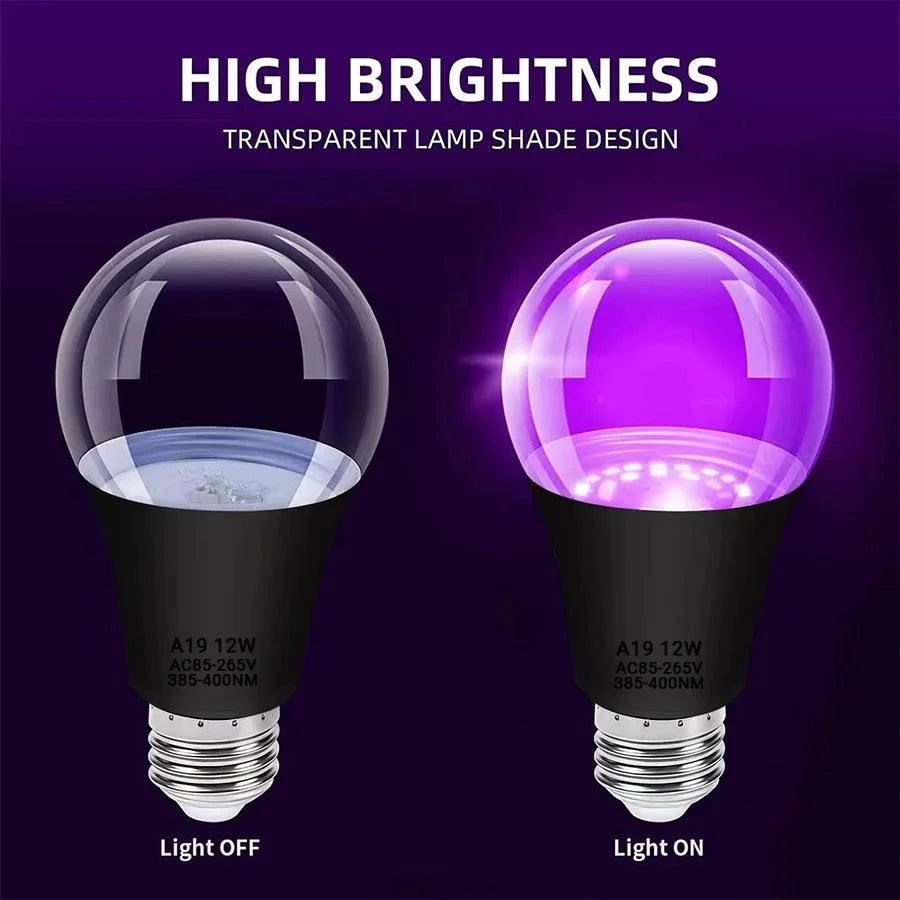 Ampoules LED Black Light A19 12W pour soirées à thème et décoration lumineuse