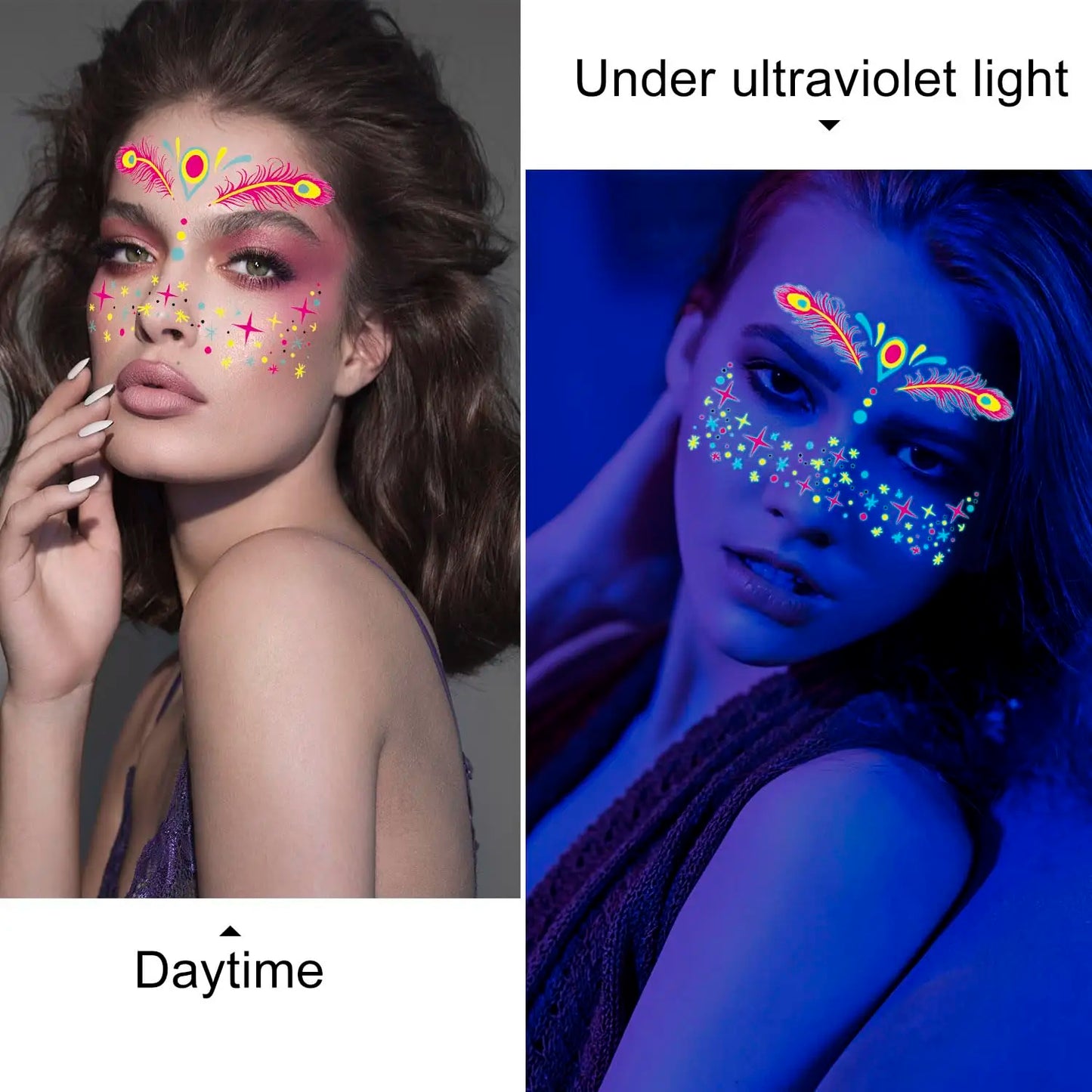 Tatouages Fluorescents pour le Visage - Accessoires Lumineux pour Soirée