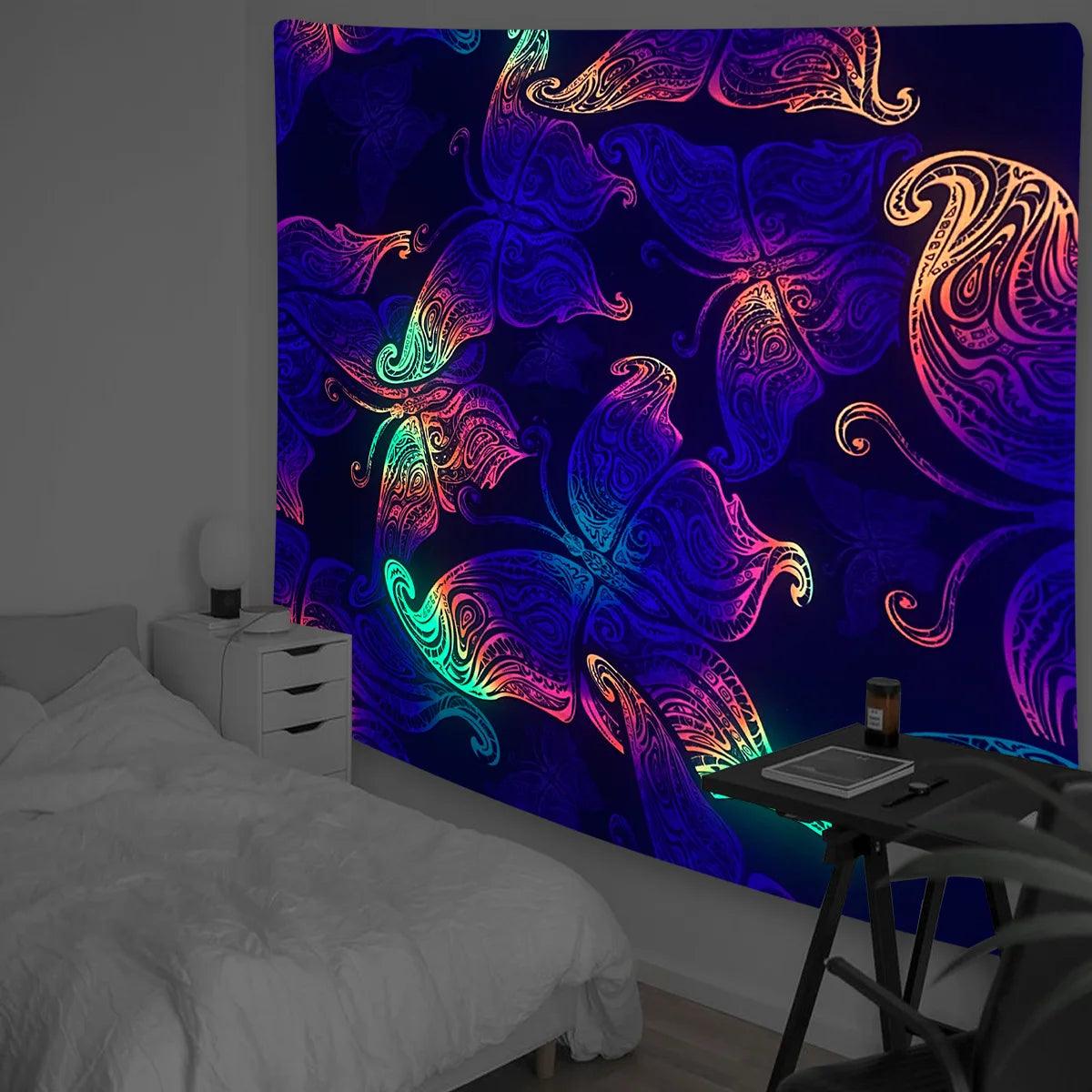 Tapisserie Fluorescente Inspirée de Van Gogh - Décoration Lumineuse et Artistique - Variante