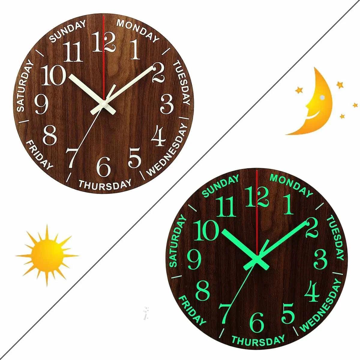 Horloge Murale en Bois avec Chiffres Lumineux - Idéale pour la Décoration Intérieure