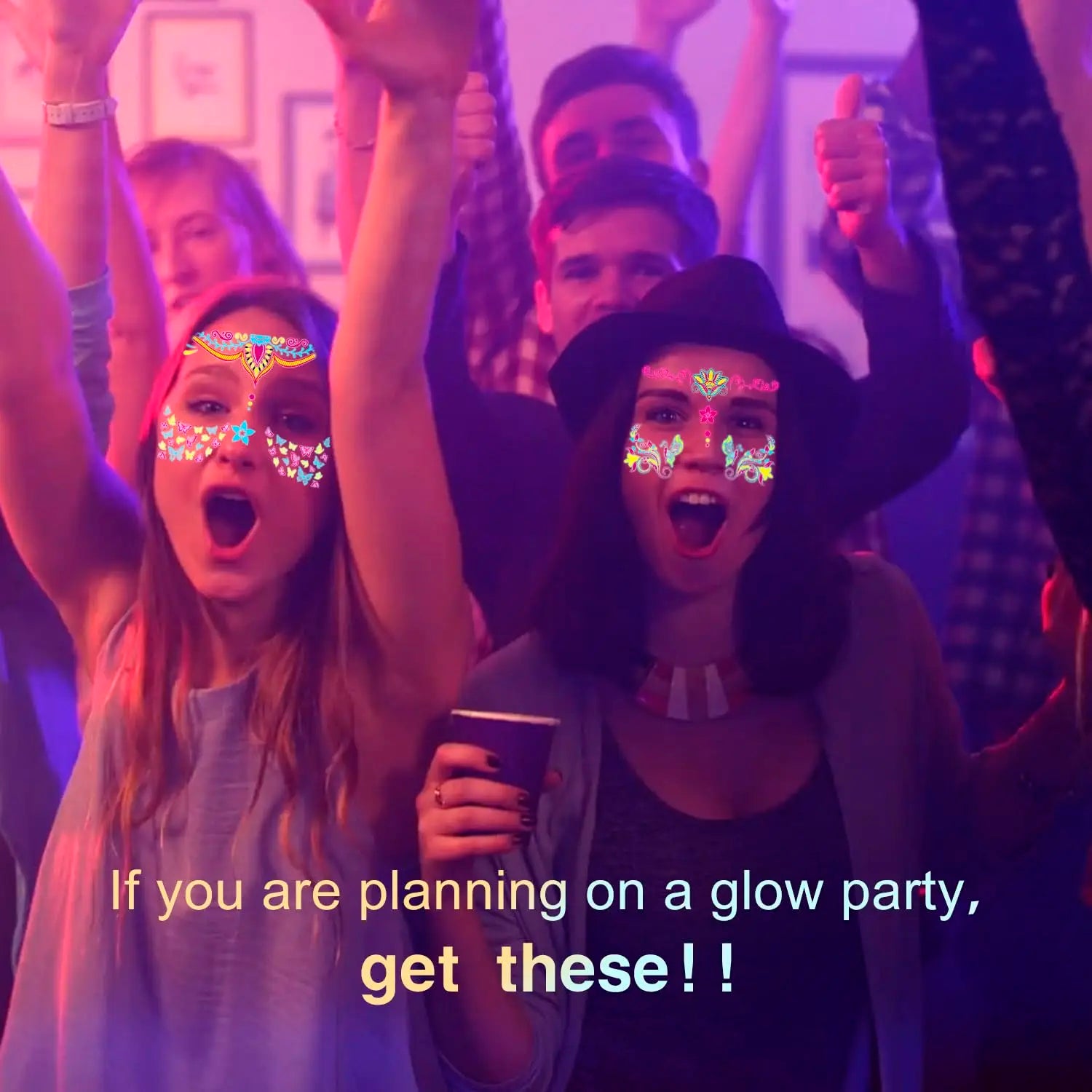 Tatouages Fluorescents pour le Visage - Accessoires Lumineux pour Soirée