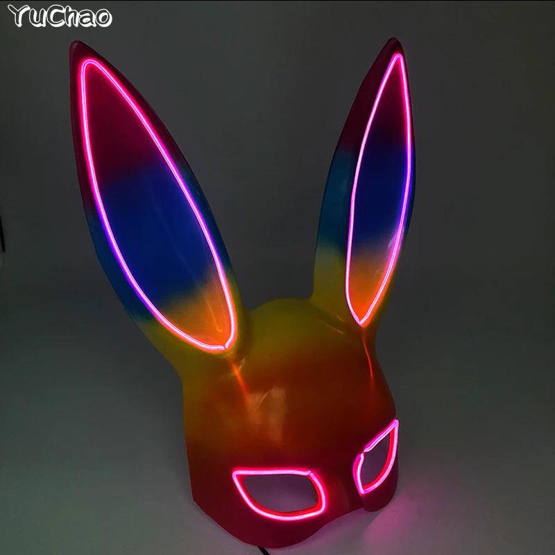 Masque de Fête Lumineux en Forme de Lapin - Accessoire de Mode Fluo Idéal pour Soirées à Thème