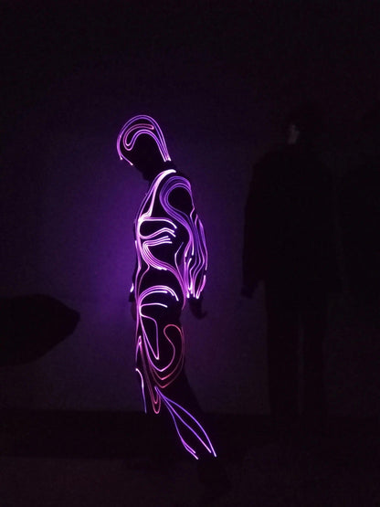 Costume de Danse Fluorescent avec Lumières LED et Fibres Optiques pour Hommes et Femmes