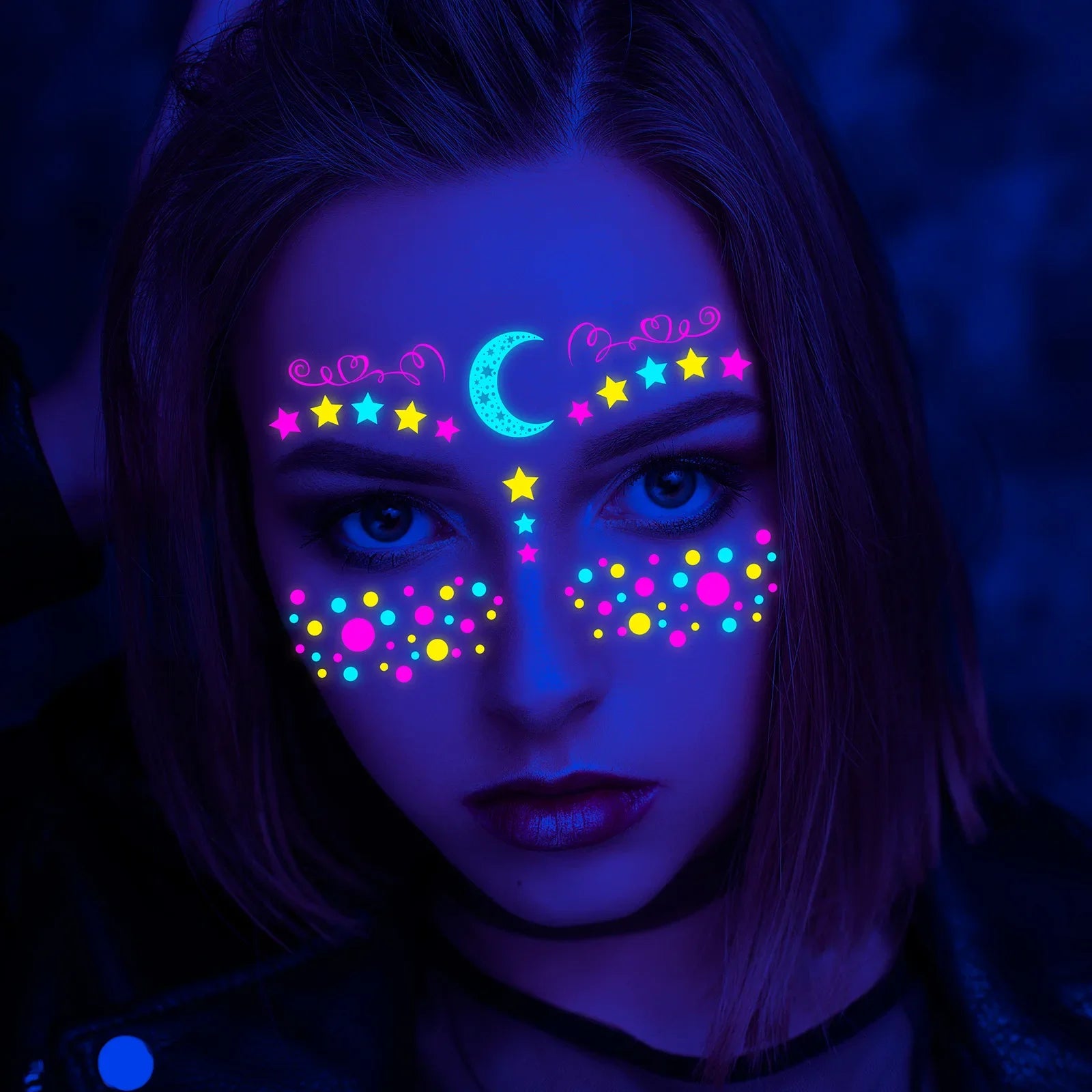 Tatouages Fluorescents pour le Visage - Accessoires Lumineux pour Soirée