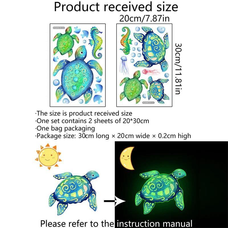 Autocollants Muraux Fluorescents en Forme de Tortue de Mer - Variante