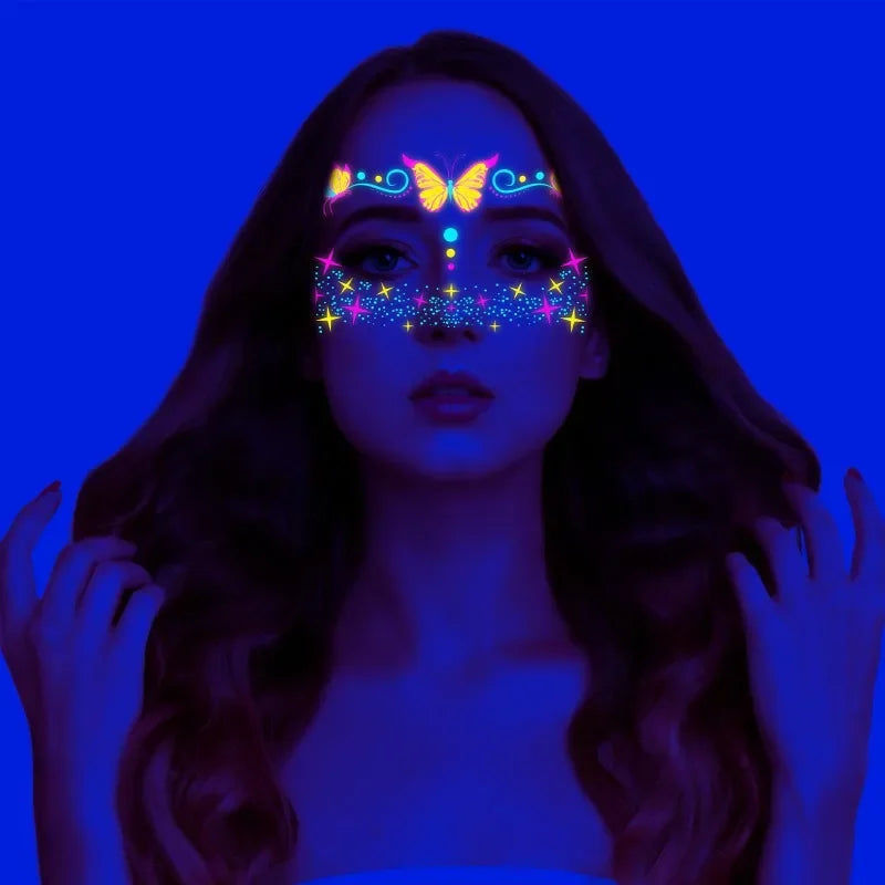 Tatouages Fluorescents pour le Visage - Accessoires Lumineux pour Soirée