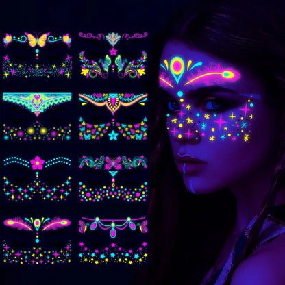 Tatouages Fluorescents pour le Visage - Accessoires Lumineux pour Soirée