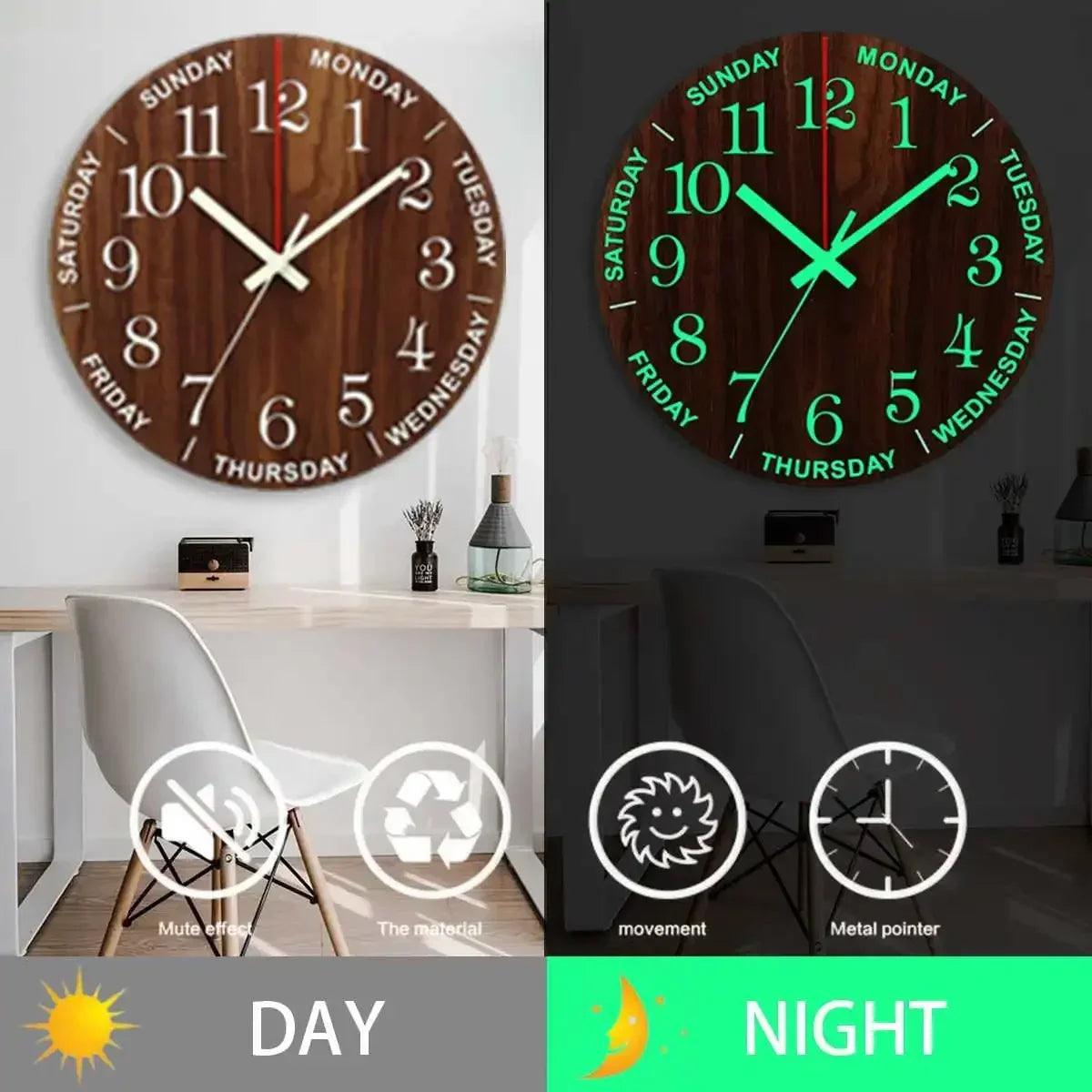 Horloge Murale en Bois avec Chiffres Lumineux - Idéale pour la Décoration Intérieure