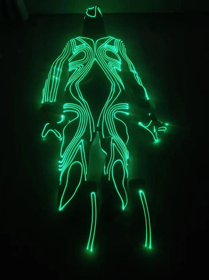 Costume de Danse Fluorescent avec Lumières LED et Fibres Optiques pour Hommes et Femmes