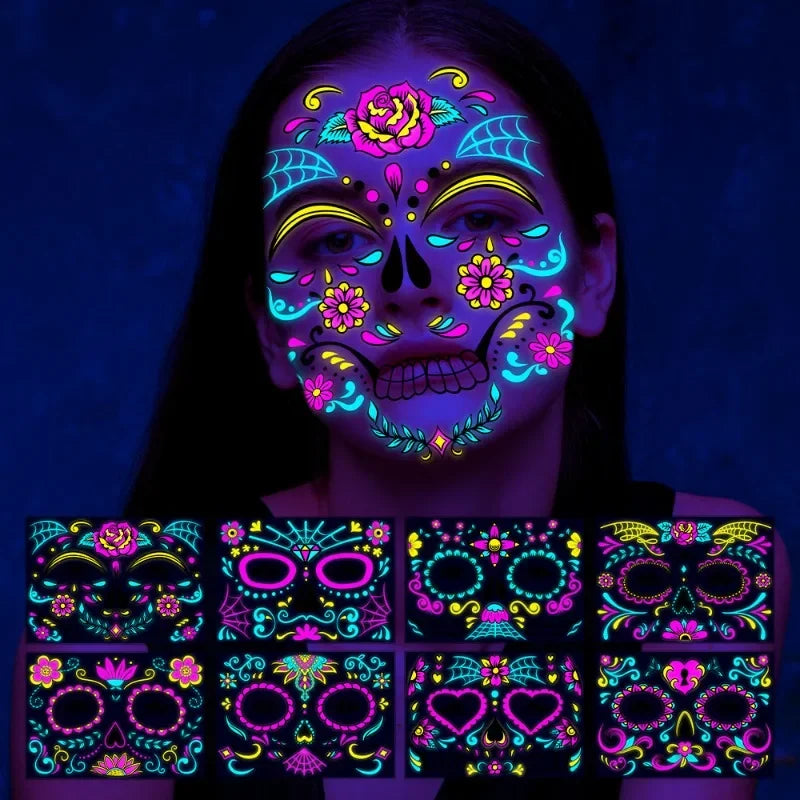 Tatouages Fluorescents pour le Visage - Accessoires Lumineux pour Soirée