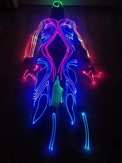 Costume de Danse Fluorescent avec Lumières LED et Fibres Optiques pour Hommes et Femmes