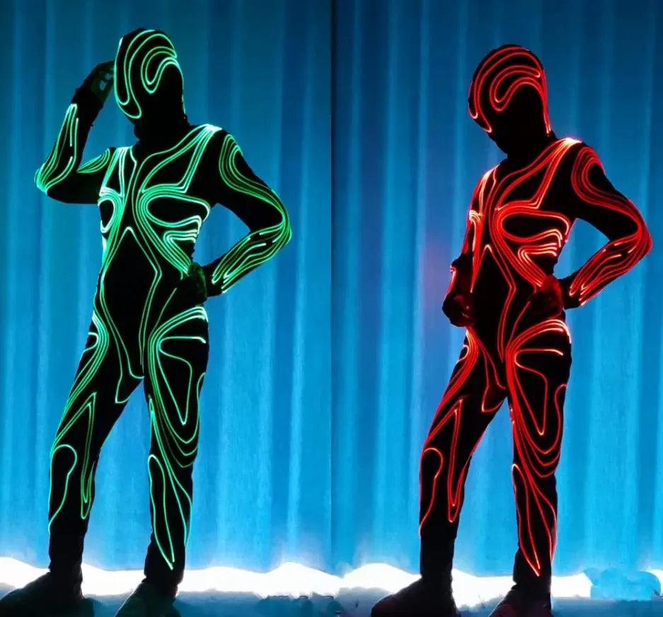 Costume de Danse Fluorescent avec Lumières LED et Fibres Optiques pour Hommes et Femmes