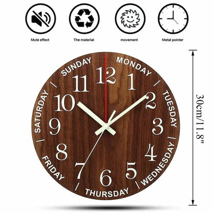 Horloge Murale en Bois avec Chiffres Lumineux - Idéale pour la Décoration Intérieure