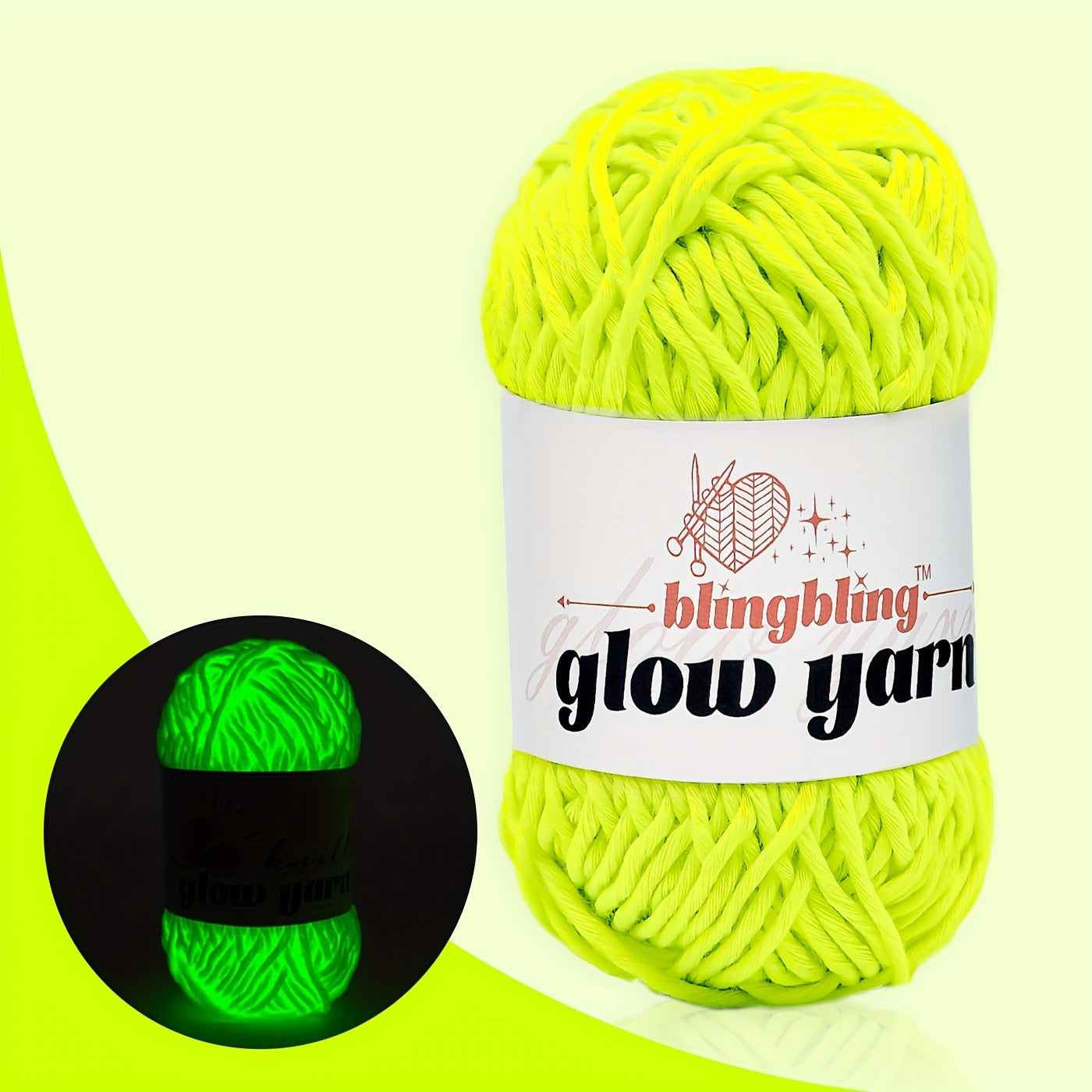 Glow-in-the-Dark Polyester Yarn - 50.29 meter, 1.76oz Skein for DIY Crafts, Knitting & Crochet Projects - Available in Ginger, Peach, Light Aqua, Grey, White, Fluorescent Yellow, Teal, Yellow - Variante