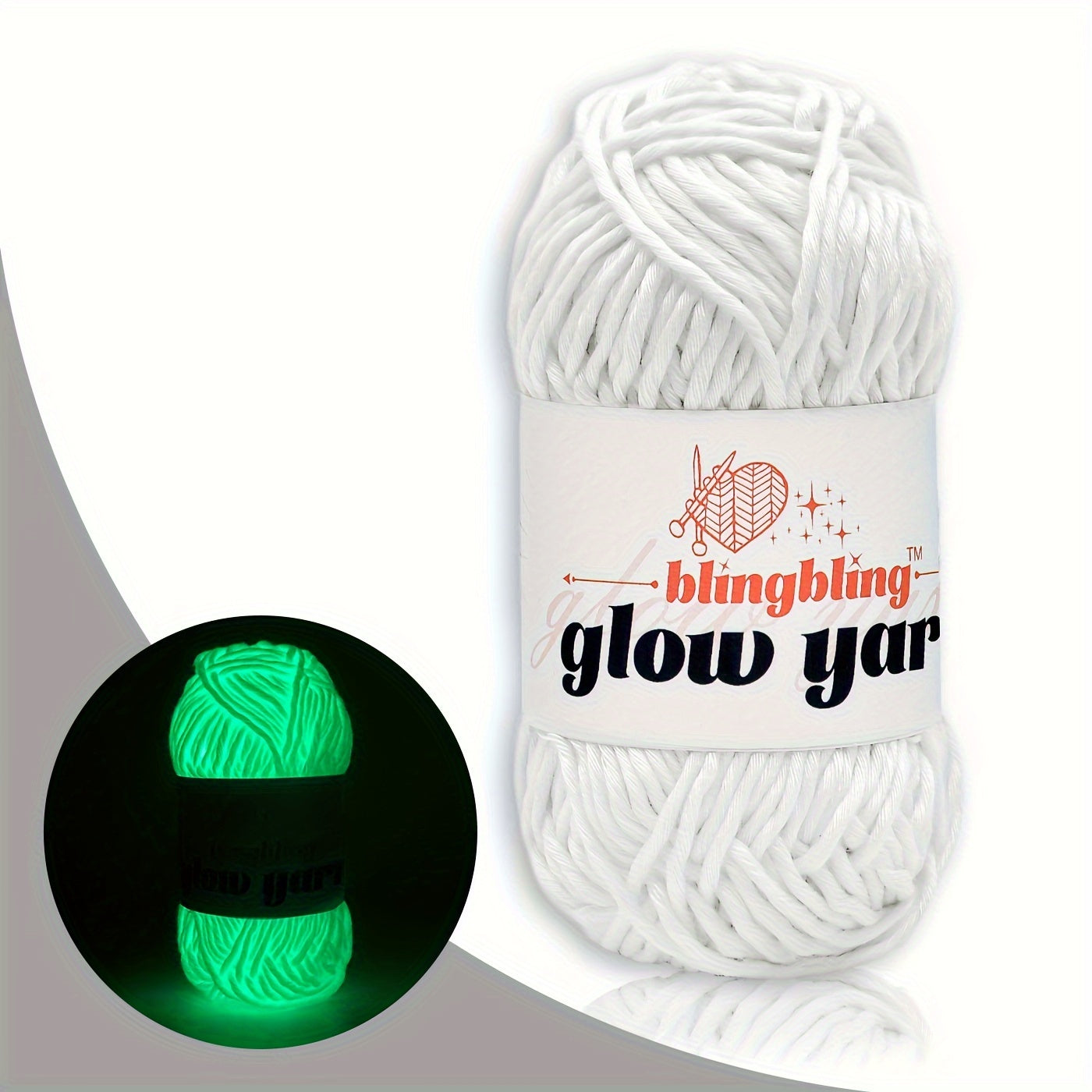 Glow-in-the-Dark Polyester Yarn - 50.29 meter, 1.76oz Skein for DIY Crafts, Knitting & Crochet Projects - Available in Ginger, Peach, Light Aqua, Grey, White, Fluorescent Yellow, Teal, Yellow - Variante