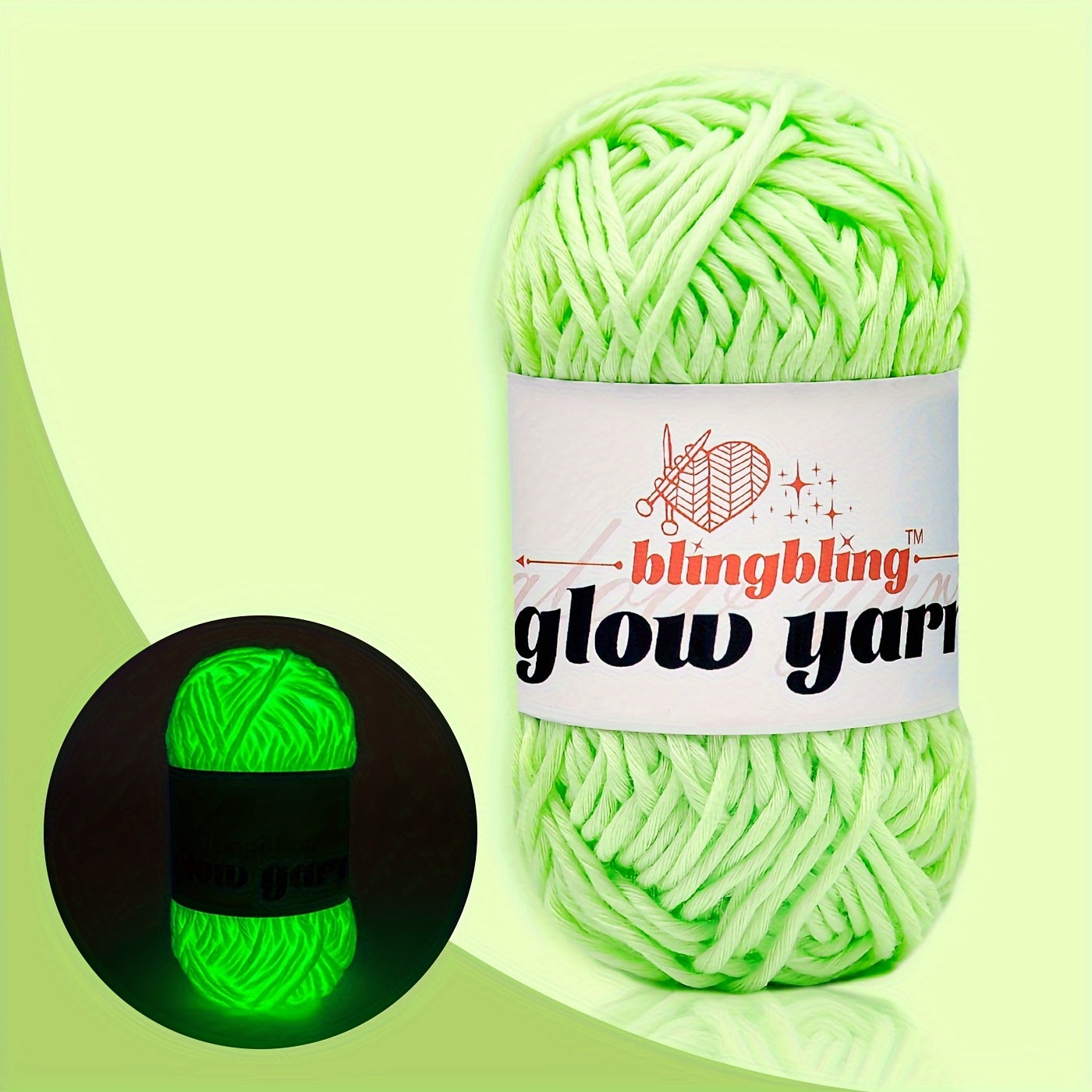 Glow-in-the-Dark Polyester Yarn - 50.29 meter, 1.76oz Skein for DIY Crafts, Knitting & Crochet Projects - Available in Ginger, Peach, Light Aqua, Grey, White, Fluorescent Yellow, Teal, Yellow - Variante